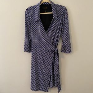 Laundry by Shelli Segal Blue Black Wrap Dress L